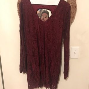 Maroon lace Francesca's dress